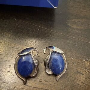 Vintage Trifari Silver and Blue Lucite Clip-On Earrings